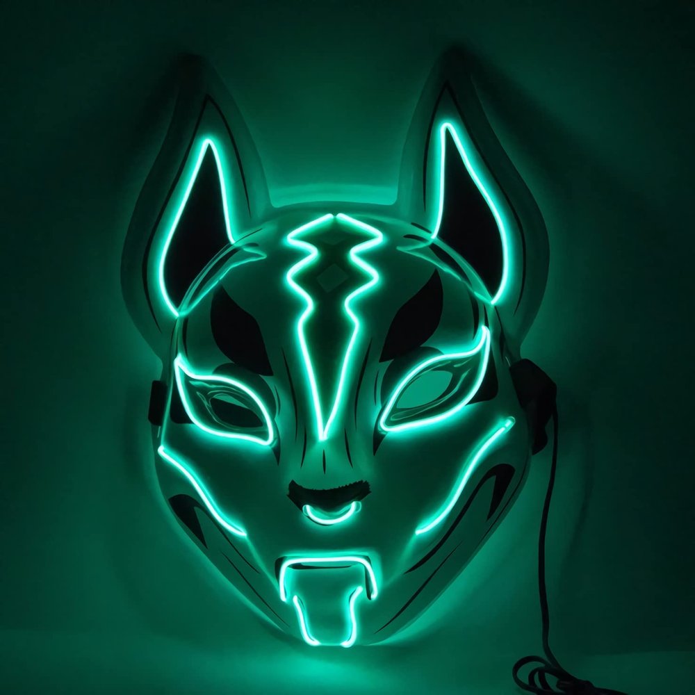 VICKYPOP Fox Cosplay Mask, Halloween LED Mask Party Props (Green)