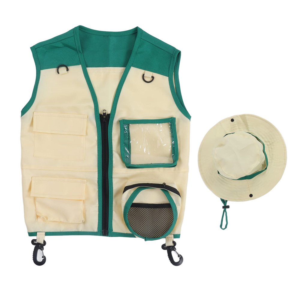 01 02 015 Outdoor Adventure Costume, Stylish Adventure Vest Hat Professional Skin Friendly for Kid for Hiking green
