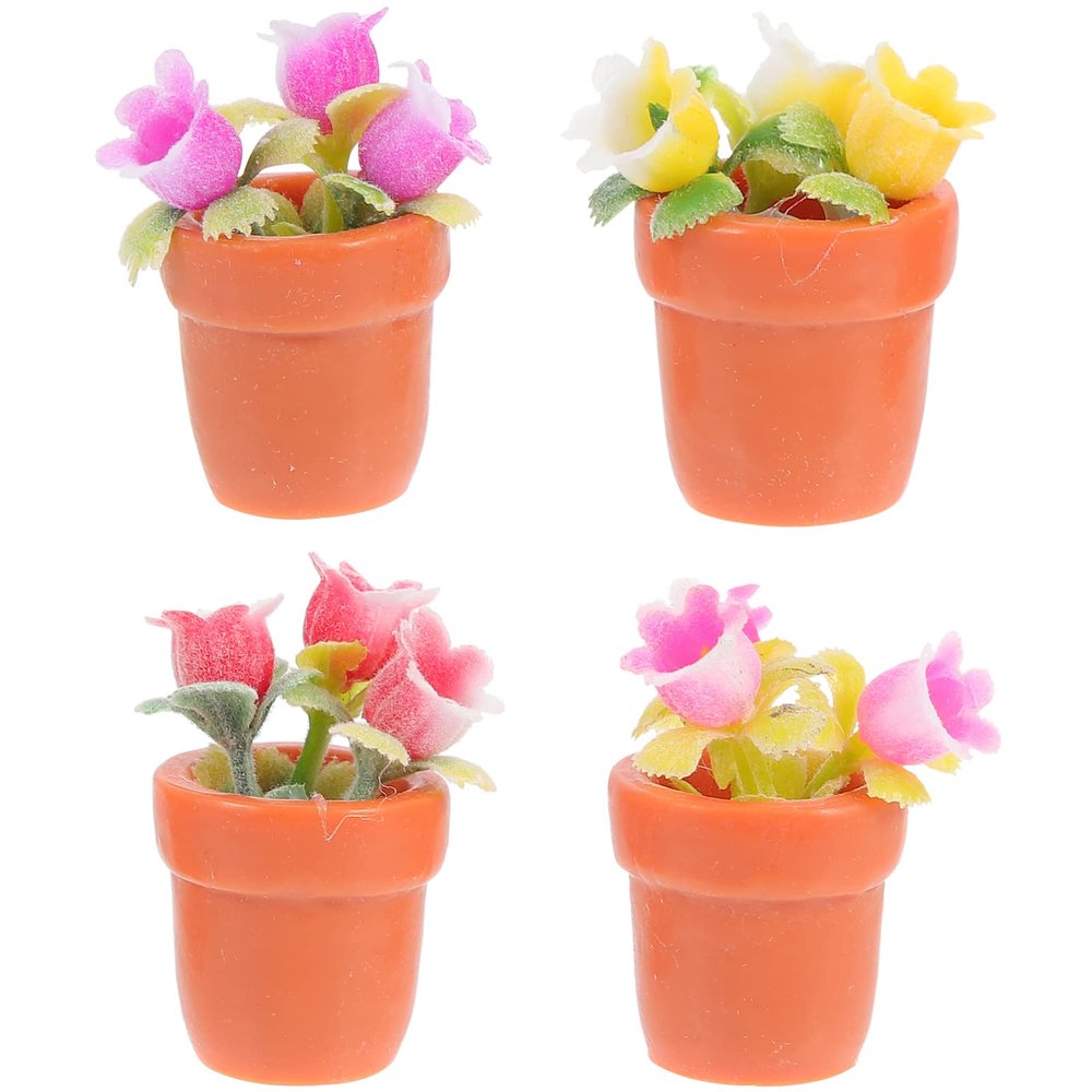 Artificial Plants 4Pcs Miniature Plants Tiny Doll House Flower Pots Fake Mini Potted Succulent Greenery Ornament Faux Flower Model Bonsai Model Furniture House