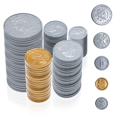 Fake Coins for Kids, 200pcs Play Money Coins Set for Kids Cash Register, Toy Coins and Play Coins That Looks Real Actual Size, Play Money for Pretend