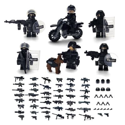Toysvill SWAT Military Police Building Block Kit | Motorcycle & Soldiers Minifigures (Classic Set of 6 PCS) with Dog, Modern Weapons and Accessories Gift