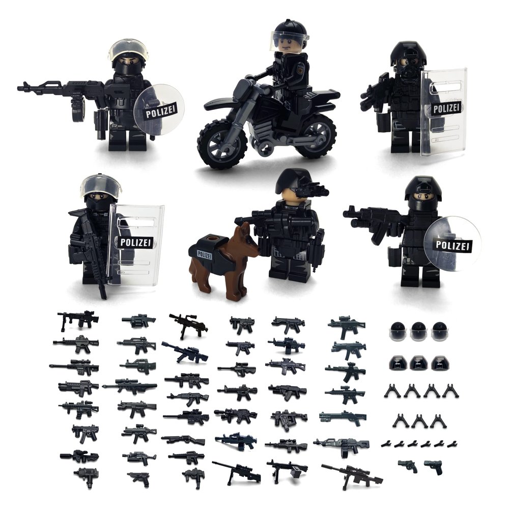 Toysvill SWAT Military Police Building Block Kit | Motorcycle & Soldiers Minifigures (Classic Set of 6 PCS) with Dog, Modern Weapons and Accessories Gift