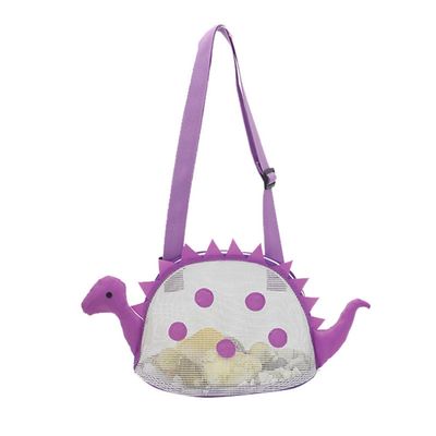 AUONY Beach Toy Mesh Beach Bag Kids Shell Bag Dinosaur Beach Sand Toy Totes for Holding Shells Beach Toys Sand Toys Swimming Accessories for Boys Girls Picking Up Shells (Purple)
