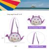 AUONY Beach Toy Mesh Beach Bag Kids Shell Bag Dinosaur Beach Sand Toy Totes for Holding Shells Beach Toys Sand Toys Swimming Accessories for Boys Girls Picking Up Shells (Purple) view 2