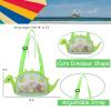 AUONY Beach Toy Mesh Beach Bag Kids Shell Bag Dinosaur Beach Sand Toy Totes for Holding Shells Beach Toys Sand Toys Swimming Accessories for Boys Girls Picking Up Shells (Green) view 2