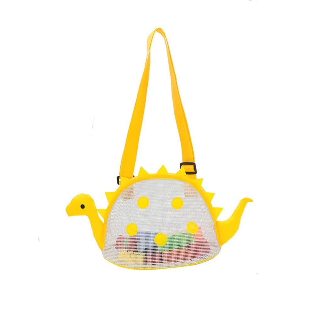AUONY Beach Toy Mesh Beach Bag Kids Shell Bag Dinosaur Beach Sand Toy Totes for Holding Shells Beach Toys Sand Toys Swimming Accessories for Boys Girls Picking Up Shells