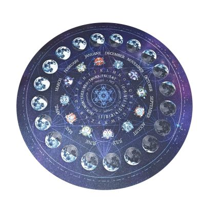 Hengshitong Altar Tarot Tablecloth, Moon Phase Alphanumeric Divination Card Tablecloth Tapestry, Diameter 22cm Unknown Pendulum Ceremony Rubber Mat, Round Starry Sky Tarot Card Cloth