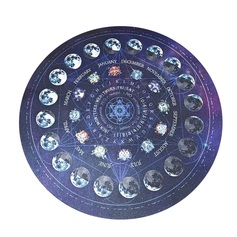 Hengshitong Altar Tarot Tablecloth, Moon Phase Alphanumeric Divination Card Tablecloth Tapestry, Diameter 22cm Unknown Pendulum Ceremony Rubber Mat, Round Starry Sky Tarot Card Cloth