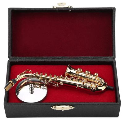 Tnfeeon Miniature Alto Saxophone, Mini Musical Instrument Saxophone with Stand and Case Simulate Instrument Miniature Dollhouse Model Ornament Collection