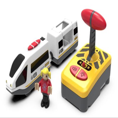 Wooden Train Set Accessories Battery Operated Locomotive Trains, Remote Control Train Vehicles for Wood Tracks, Powerful Engine Trains Cars Fits All Major Brands of Railway System