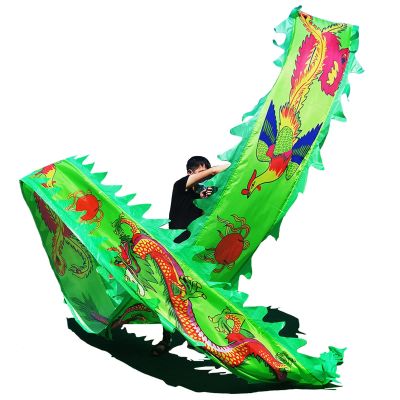 LXLF Garden Dragon Dance Fitness Throw Streamer, Silk Flowy Ribbon Spinning & Shaking Poi (Dragon & Phoenix Pattern), Arms Exercise (Color : Green, Size : 10m/33ft)