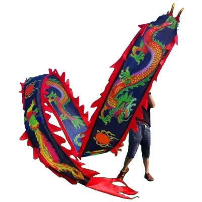 LXLF Garden Dragon Dance Fitness Throw Streamer, Silk Flowy Ribbon Spinning & Shaking Poi (Dragon & Phoenix Pattern), Arms Exercise (Color : Black, Size : 10m/33ft)