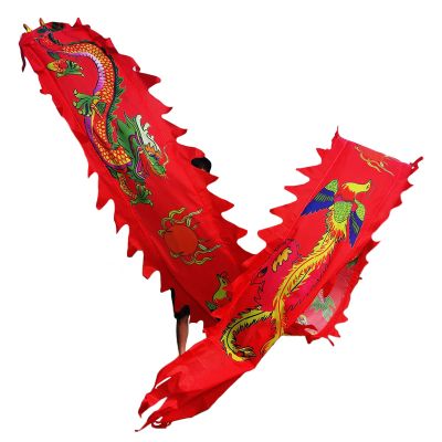 LXLF Garden Dragon Dance Fitness Throw Streamer, Silk Flowy Ribbon Spinning & Shaking Poi (Dragon & Phoenix Pattern), Arms Exercise (Color : Red, Size : 10m/33ft)