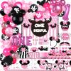 185 Pcs Pink 1st Birthday Party Decorations, Girls Onederful Balloons Arch Garland Kit, Pink Cartoon Onederful Backdrop, TableCloth, Tableware for Girl's First Birtdhay Party Supplies view 1