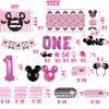 185 Pcs Pink 1st Birthday Party Decorations, Girls Onederful Balloons Arch Garland Kit, Pink Cartoon Onederful Backdrop, TableCloth, Tableware for Girl's First Birtdhay Party Supplies view 3