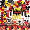 215 Pcs Red 1st Birthday Party Decorations, Boys Onederful Balloons Arch Garland Kit, Red Cartoon Onederful Backdrop, TableCloth, Tableware for Boy's First Birtdhay Party Supplies view 1
