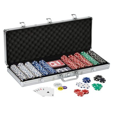 Fat Cat 500Ct Texas Hold'em Poker Chip Set with Four Deck Card Shoe, Poker Chip Tray, and Dice Cup