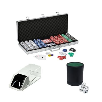 Fat Cat 500Ct Texas Hold'em Dice Poker Chip Set, Four Deck Card Shoe, and Dice Cup