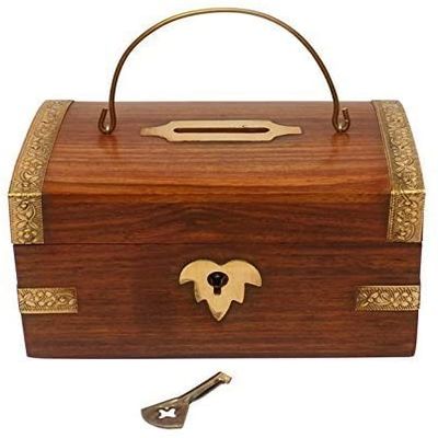 Zifron Wood Store Handmade Wooden Money Bank for Kids/Adults/Boys/Girls with Lock|Piggy Bank Wooden Big Size|Saving Box|Coin Box|Bank for Kids|Money Box with Lock