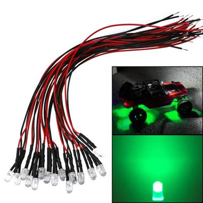 15PCS HIRCQOO RC Car 3MM & 5MM Pre Wired Led Light Emitting Diodes 12V Mini Single Led Bulbs Compatible with Traxxas TRX-4 TRX-6 Axial SCX10 90046 1/10 RC Crawler Car Truck DIY Parts (3mm,Green)