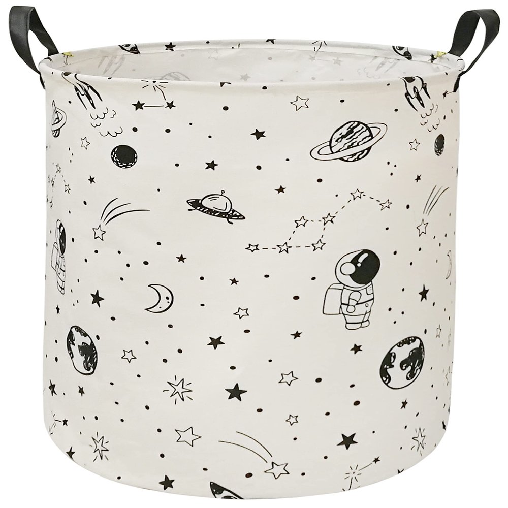 ACMUUNI 19.7 Inch Round Astronaut Pattern Laundry Clothes Hamper Laundry Basket with Handles,Storage Organizer Bins Laundry Gift Basket for Room, Bedroom Decor