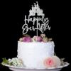 Happily Ever After with Castle Cake Topper Cinderella Castle Wedding Cake Decoor Engagement Bridal Shower Party Decorations Silver Glitter view 2