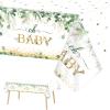 3 Pieces Sage Greenery Oh Baby Tablecloths for Baby Shower Party Decorations Plastic Disposable Gold Foil Eucalyptus Leaf Table Covers for Rectangle Tables Sage Boho Woodland Neutral Party Supplies view 1