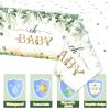 3 Pieces Sage Greenery Oh Baby Tablecloths for Baby Shower Party Decorations Plastic Disposable Gold Foil Eucalyptus Leaf Table Covers for Rectangle Tables Sage Boho Woodland Neutral Party Supplies view 3