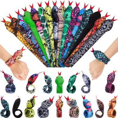 Chivao 16 Pcs Snake Slap Bracelets Reptile Snap Bracelets Fuzzy Animal Bracelet Stuffed Snap Bands Slap for Birthday Party Favors(Snake Style)