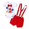 Baby Boys First 1st Birthday Cake Smash Outfit Diaper Cover + Suspenders + Bowtie + Headband for Photo Props Red 9-12 Months view 1