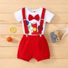Baby Boys First 1st Birthday Cake Smash Outfit Diaper Cover + Suspenders + Bowtie + Headband for Photo Props Red 9-12 Months view 3
