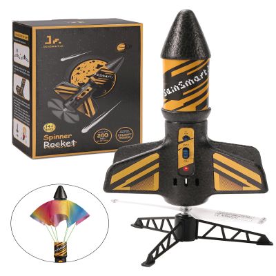 SainSmart Jr. Rocket Launcher for Kids, 200 Feet of Flight Altitude, Motorized Air Rocket with Parachute, Self-Launching Outdoor Toy with Safely Land, Black