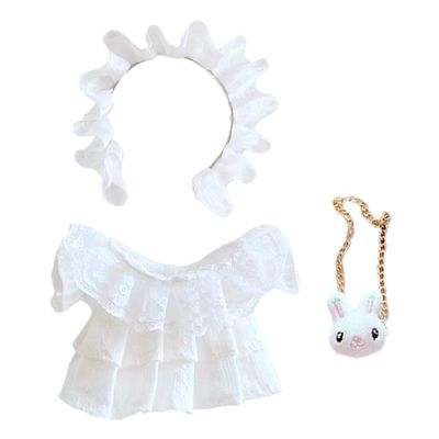 niannyyhouse Dress Pleated Lace Headband Bunny Backpack 7.8in20cm Humanoid Doll Stuffed Animals Clothes