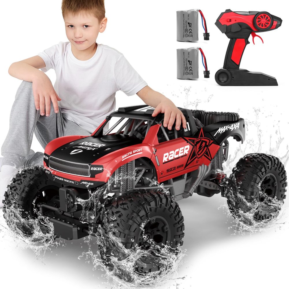 JONEALA RC Trucks 4x4 Offroad Waterproof - 1:12 Scale Large Amphibious Remote Control Car, Dual Motors Crawler Vehicle, Monster Truck Toys with 2 Rechargeable Batteries, Best Gift for Kids Adults