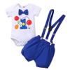 Baby Boys First 1st Birthday Cake Smash Outfit Diaper Cover + Suspenders + Bowtie + Headband for Photo Props Dark Blue 12-18 Months view 1