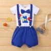 Baby Boys First 1st Birthday Cake Smash Outfit Diaper Cover + Suspenders + Bowtie + Headband for Photo Props Dark Blue 12-18 Months view 3