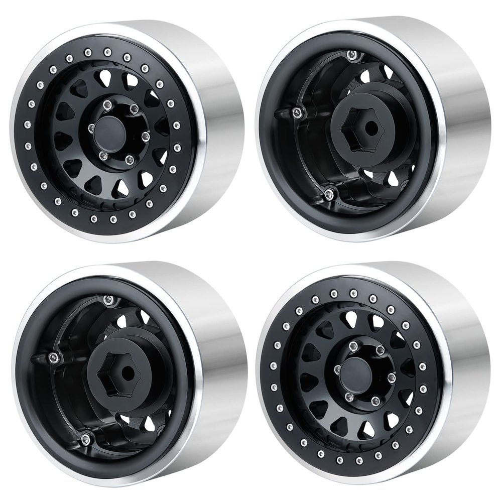 4 PCS RC Beadlock Wheels Aluminum 2.9" RC Wheel Rims for 1/10th RC Rock Crawler Axial SCX6 AXI05000 (Black)