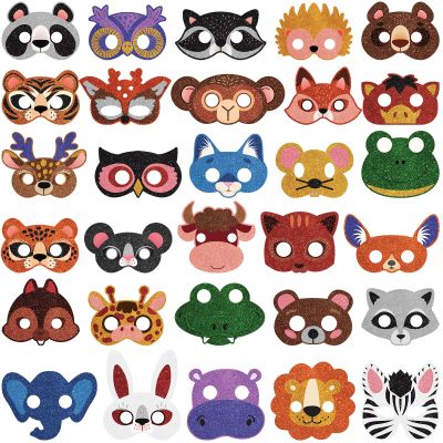 Charniol 48 Pcs Animal Masks for Kids Safari Paper Animal Face Mask Party Favor Jungle Woodland Bulk Birthday Party Toys Zoo Safari Theme Cosplay Dress up Halloween Supplies, 24 Different Designs