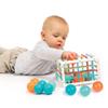 Ludi - Handling Cube - Early Learning Toys for Babies from 10 Months - Develops Thought, Fine Motor Skills, Touch & Discovery - 1 Elastic Cube + 12 Orange & Blue Balls with Funny Sound view 2