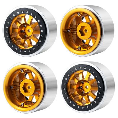 RCLIOLN 4PCS 2.9" RC Beadlock Aluminum Wheels Rims for Axial SCX6 AXI05000 1/10th RC Crawler Car (Gold)