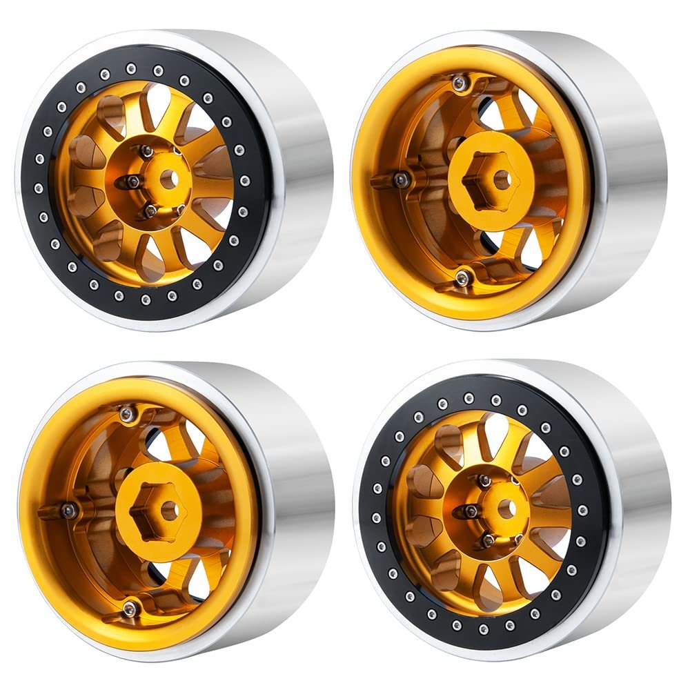 RCLIOLN 4PCS 2.9" RC Beadlock Aluminum Wheels Rims for Axial SCX6 AXI05000 1/10th RC Crawler Car (Gold)
