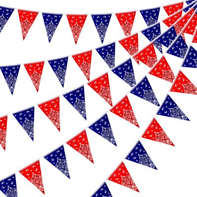 Frienda 6 Pack Western Cowboy Party Decorations Bandana Pennant Banner Wild West Rodeo Decoration Red and Blue Country Decorations for Cowboy Themed Party Decoration, 9.8 Feet