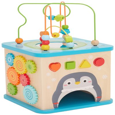 Amazon Basics Kids Wooden Educational Activity Learning Cube Toy, Gift for Toddlers Age 12M+, Developmental Shape Sorter, Multicolor, 13.4x22.5x13.4inches