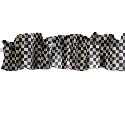 Zen Creative Designs Cotton Racecar Checkerboard Print Sleeve Topper Window Valance Top Bottom Ruffle Home Dcor Bedroom Nursery Kitchen Window (120" Wide x 9" Tall, Half Inch Check Black)