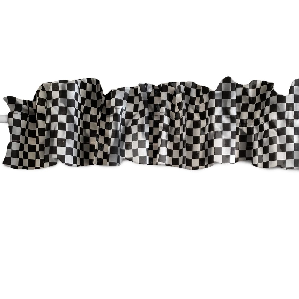 Zen Creative Designs Cotton Racecar Checkerboard Print Sleeve Topper Window Valance Top Bottom Ruffle Home Dcor Bedroom Nursery Kitchen Window (120" Wide x 9" Tall, Half Inch Check Black)