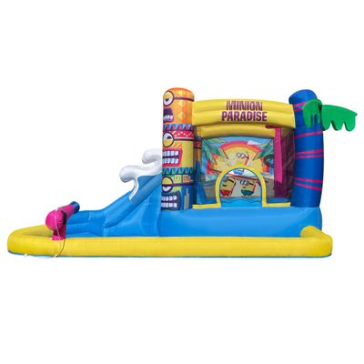 Funormous Minions Bounce House with Slide, Ball Pit & Water Cannon  Indoor/Outdoor Tropical Inflatable with GFCI Air Blower for Kids Ages 38