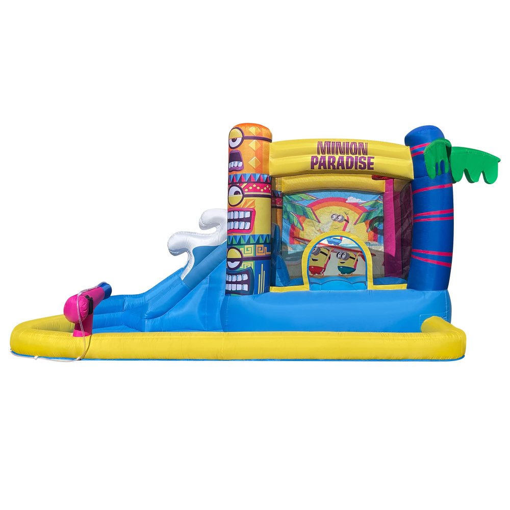 Funormous Minions Bounce House with Slide, Ball Pit & Water Cannon  Indoor/Outdoor Tropical Inflatable with GFCI Air Blower for Kids Ages 38