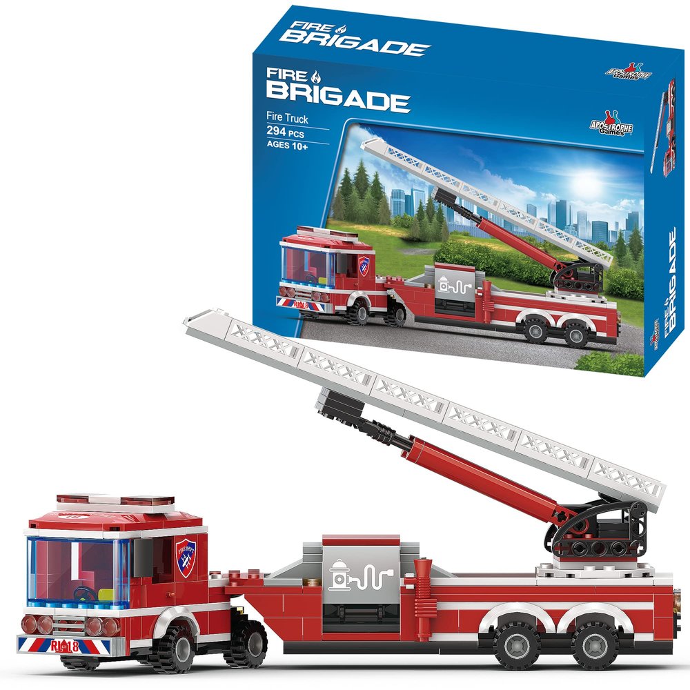 Apostrophe Games Fire Truck Building Block Set - 294 Pieces - Fire Fighter Building Blocks (Extended Ladder Firetruck), Learning and Education for Boys & Girls - Ages 10+