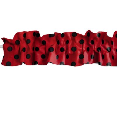 Zen Creative Designs Cotton Polka Dots Print Sleeve Topper Window Valance Top Bottom Ruffle Home Dcor Bedroom Nursery Kitchen Window (120" Wide x 9" Tall, Black on Red)