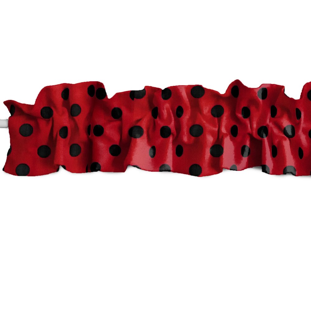 Zen Creative Designs Cotton Polka Dots Print Sleeve Topper Window Valance Top Bottom Ruffle Home Dcor Bedroom Nursery Kitchen Window (120" Wide x 9" Tall, Black on Red)